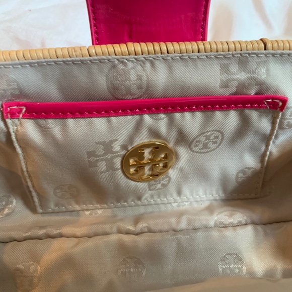 Tory Burch Pink/Tan Basketweave Clutch Handbag